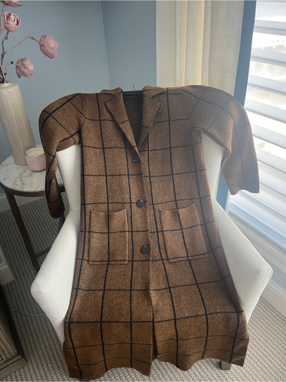 John + Jenn Windowpane Plaid Long Sweater Coatigan